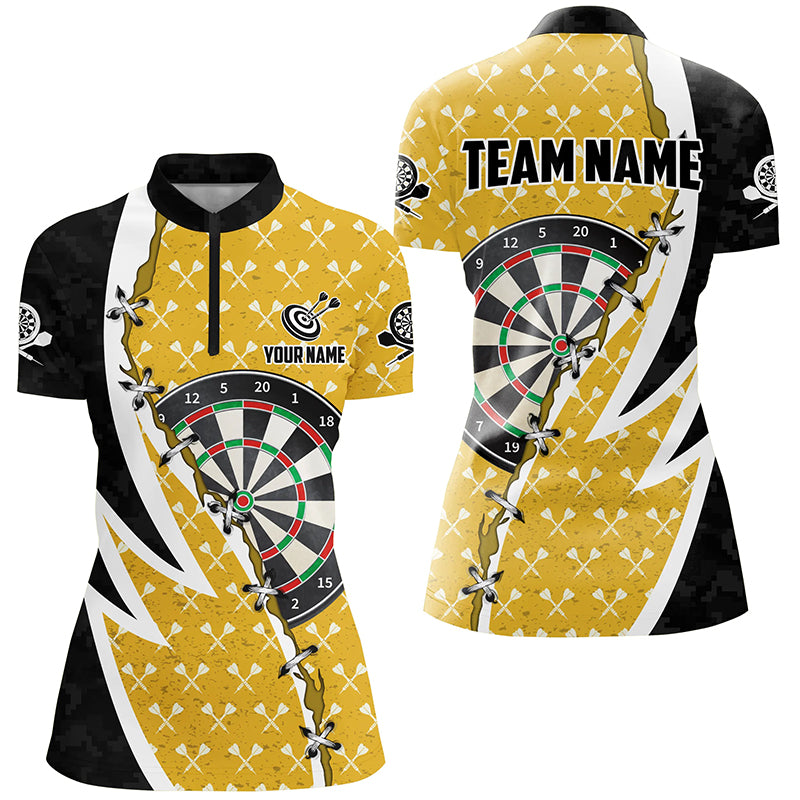 Personalized Darts Board Black Yellow Dart Men Quarter-Zip Custom Darts Team