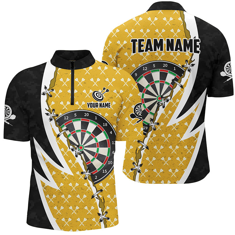 Personalized Darts Board Black Yellow Dart Men Quarter-Zip Custom Darts Team