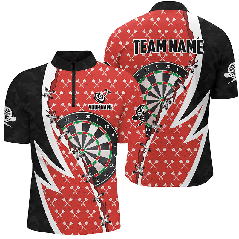 Personalized Darts Board Black Red Darts Men Quarter-Zip Custom Darts Team