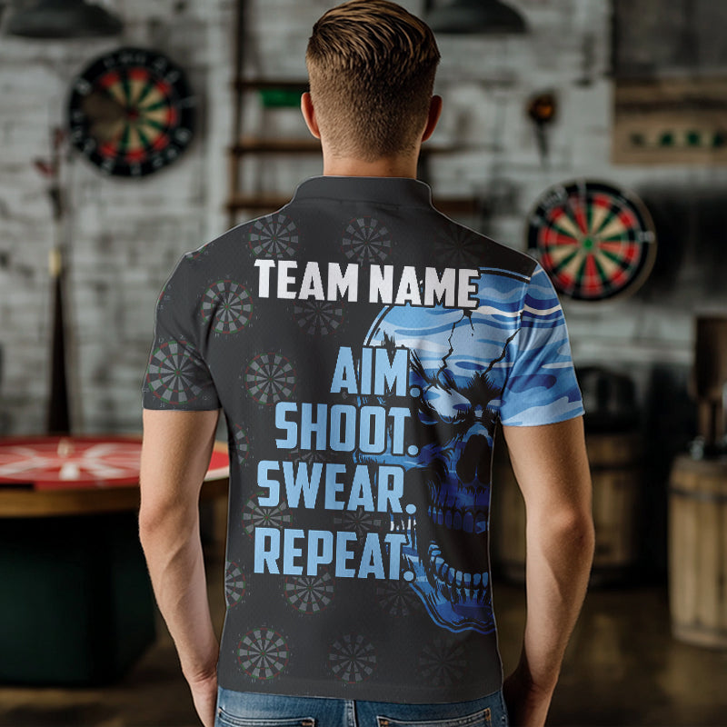 Funny Blue Camo Darts Skull Aim Shoot Swear Repeat Custom Dart Darts Team