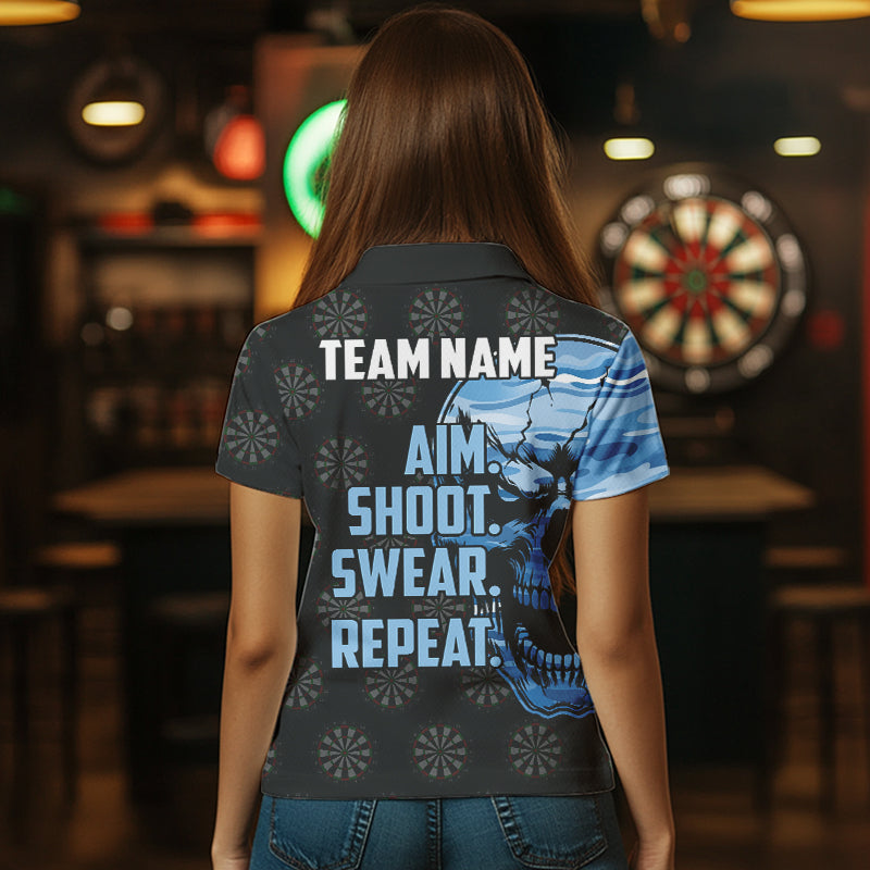 Funny Blue Camo Darts Skull Aim Shoot Swear Repeat Custom Dart Darts Team