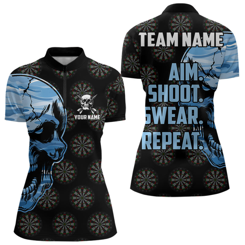 Funny Blue Camo Darts Skull Aim Shoot Swear Repeat Custom Dart Darts Team