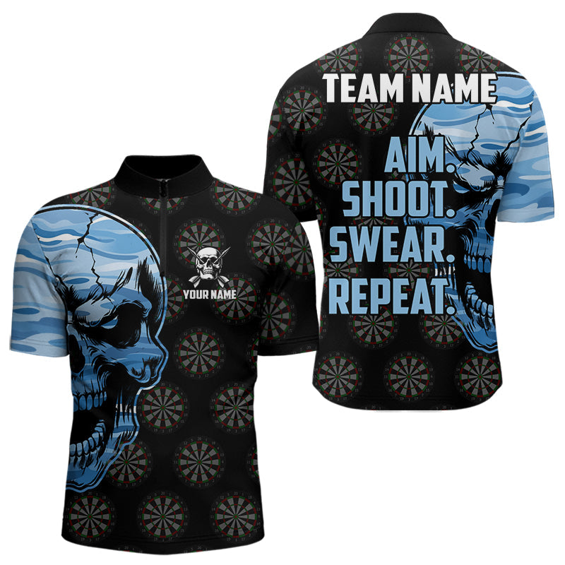 Funny Blue Camo Darts Skull Aim Shoot Swear Repeat Custom Dart Darts Team