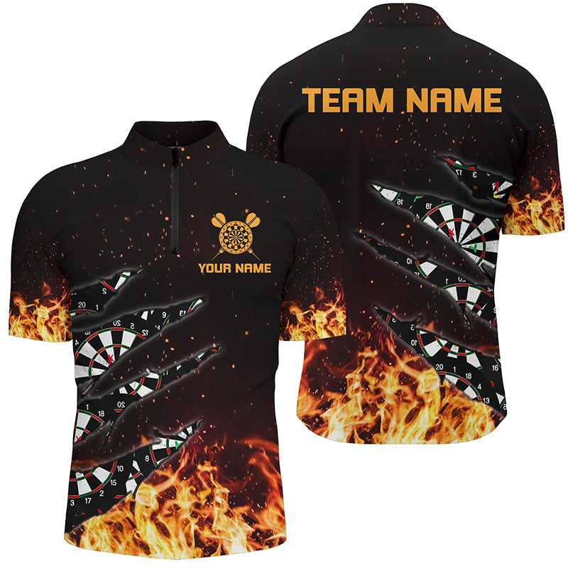 Personalized Dart Board Fire Flame Men Darts Quarter-Zip Custom Darts Player