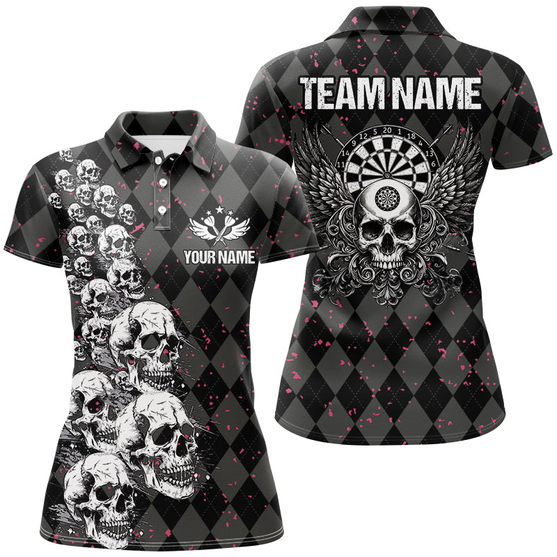 Personalized Wings And Skull Custom Black Argyle Men Darts, Funny Dart Uniform