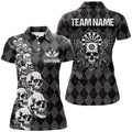 Personalized Wings And Skull Custom Black Argyle Men Darts, Funny Dart Uniform