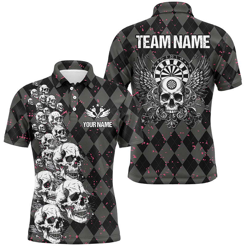 Personalized Wings And Skull Custom Black Argyle Men Darts, Funny Dart Uniform