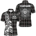 Personalized Wings And Skull Custom Black Argyle Men Darts, Funny Dart Uniform