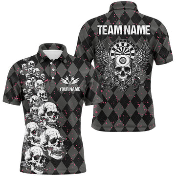 Personalized Wings And Skull Custom Black Argyle Men Darts, Funny Dart Uniform