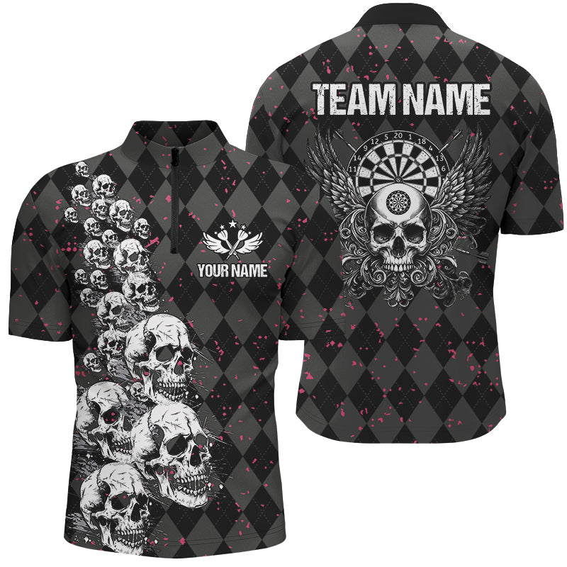 Personalized Wings And Skull Custom Black Argyle Men Darts, Funny Dart Uniform
