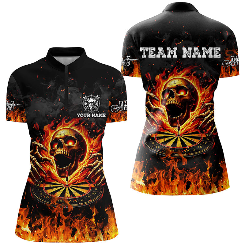 3D Fire Skull Flame Dartboard Short Sleeves and Quarter-Zip Custom Darts