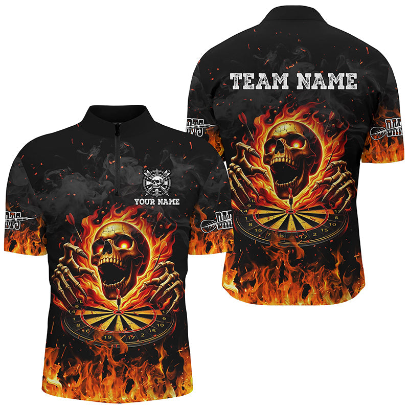 3D Fire Skull Flame Dartboard Short Sleeves and Quarter-Zip Custom Darts