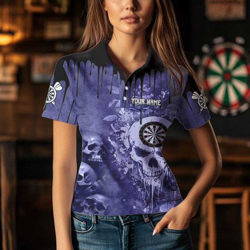 Custom Purple Gothic Skull Darts, Personalized Cool Darts Team Outfit
