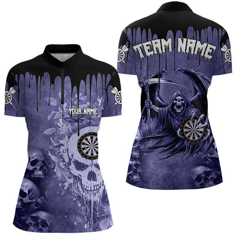 Custom Purple Gothic Skull Darts, Personalized Cool Darts Team Outfit
