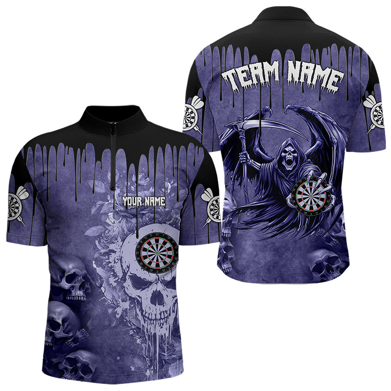 Custom Purple Gothic Skull Darts, Personalized Cool Darts Team Outfit