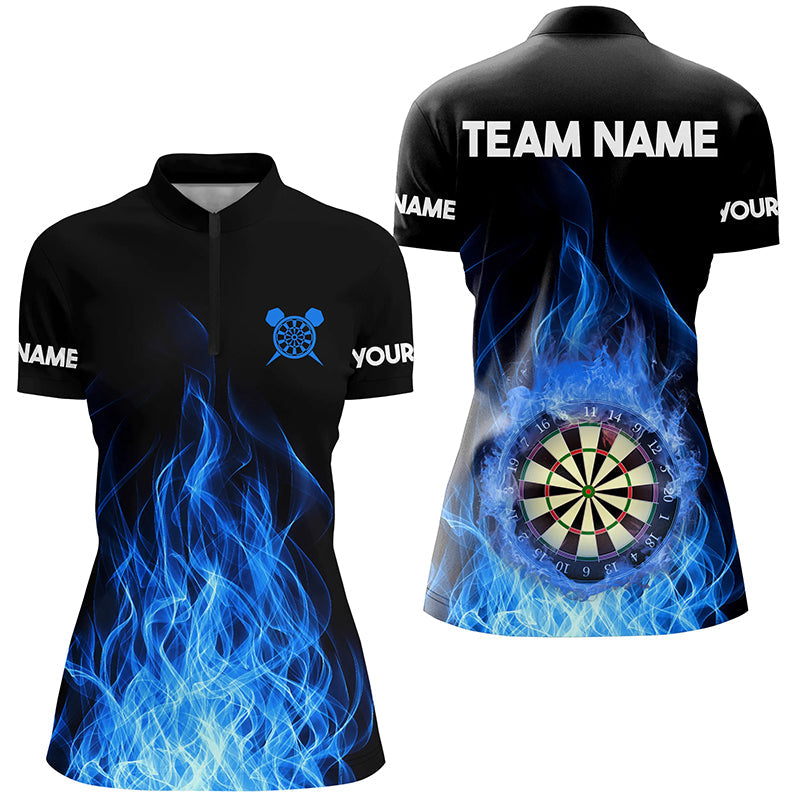 Blue Fire Flame 3D Dartboard Men Darts Quarter-Zip Best Custom Darts Team