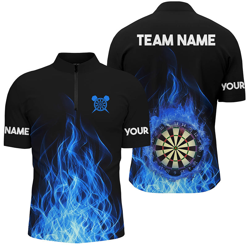 Blue Fire Flame 3D Dartboard Men Darts Quarter-Zip Best Custom Darts Team