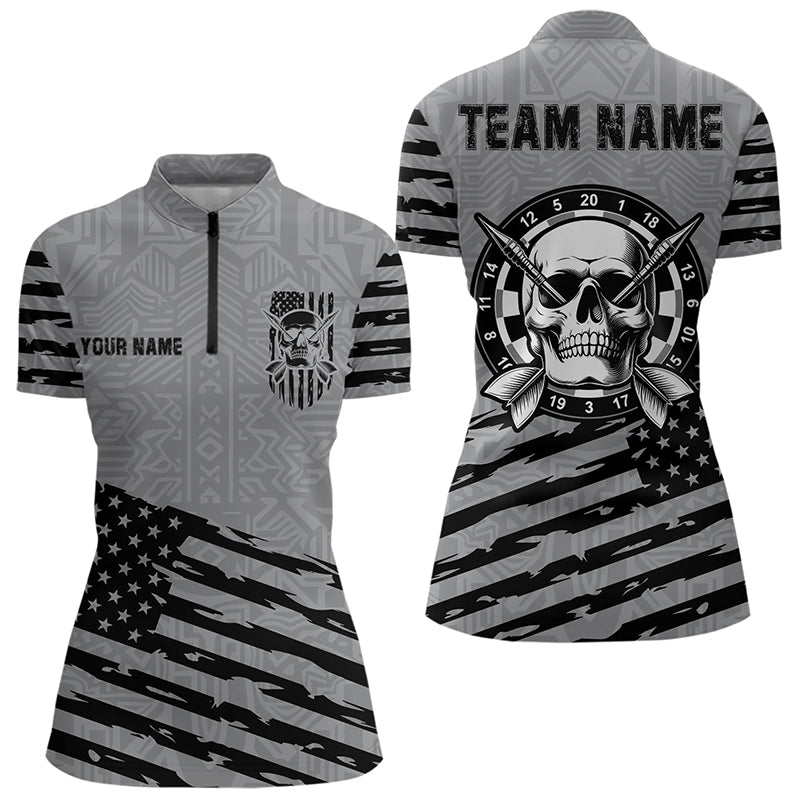Personalized Grey US Flag Skull Dart Custom Patriotic Cool Dart Team