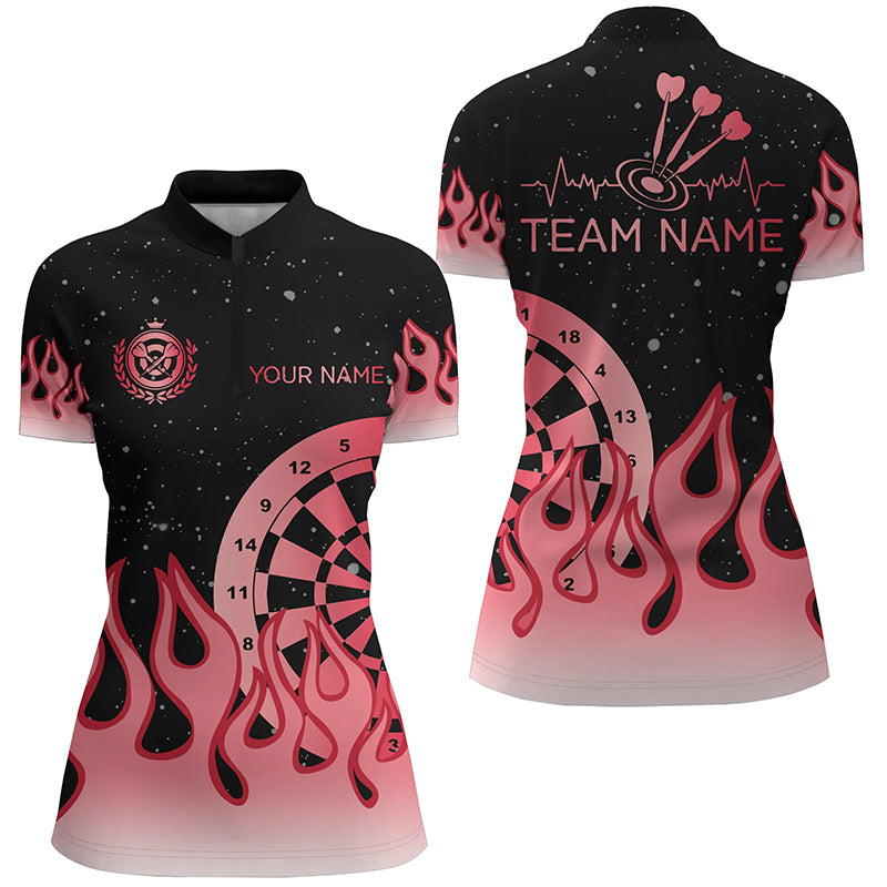 Red Dartboard Fire Flame Men Darts and Quarter-Zip Custom Team Darts Gifts