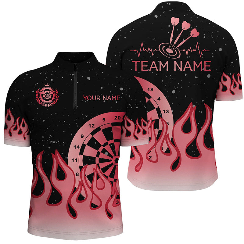 Red Dartboard Fire Flame Men Darts and Quarter-Zip Custom Team Darts Gifts