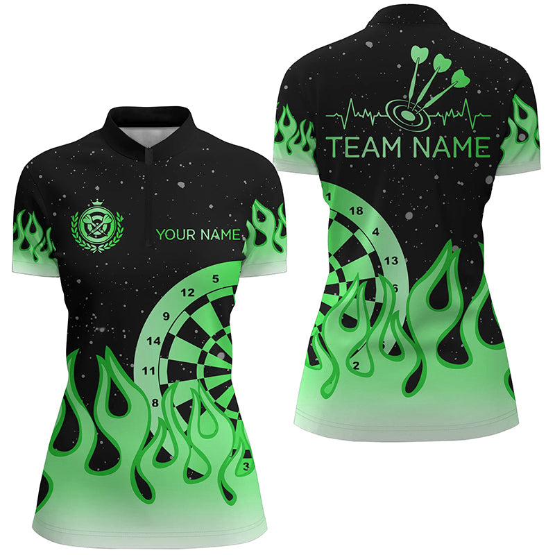 Green Dartboard Fire Flame Men Darts and Quarter-Zip Custom Team Darts Gifts