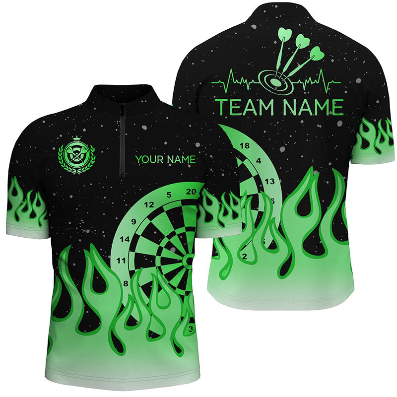 Green Dartboard Fire Flame Men Darts and Quarter-Zip Custom Team Darts Gifts