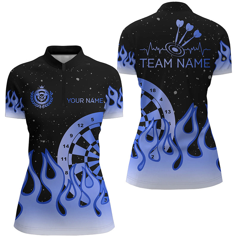 Blue Dartboard Fire Flame Men Darts and Quarter-Zip Custom Team Darts Gifts