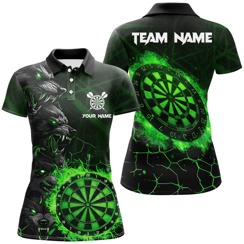 Green Dart Board Fire Flame Custom Wolf Dart, Darts League Team Uniform