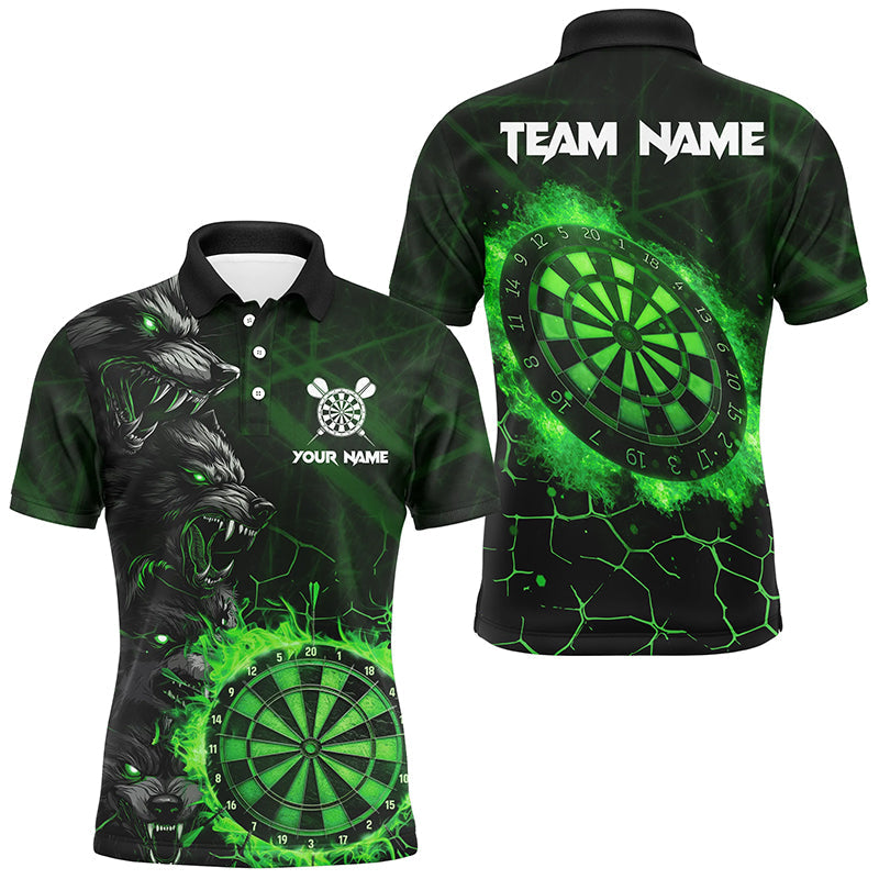 Green Dart Board Fire Flame Custom Wolf Dart, Darts League Team Uniform