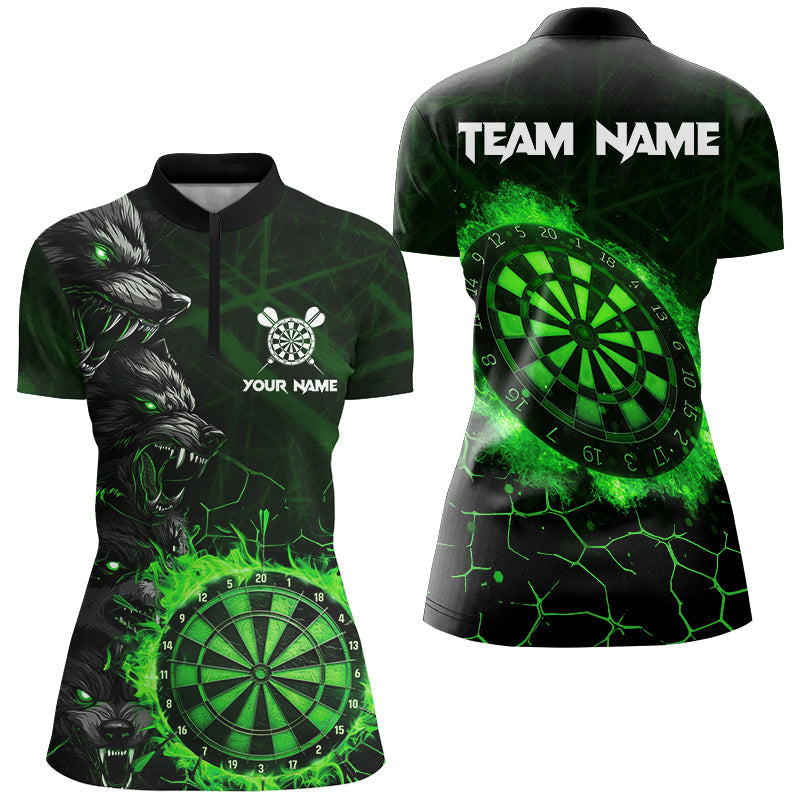 Green Dart Board Fire Flame Custom Wolf Dart, Darts League Team Uniform