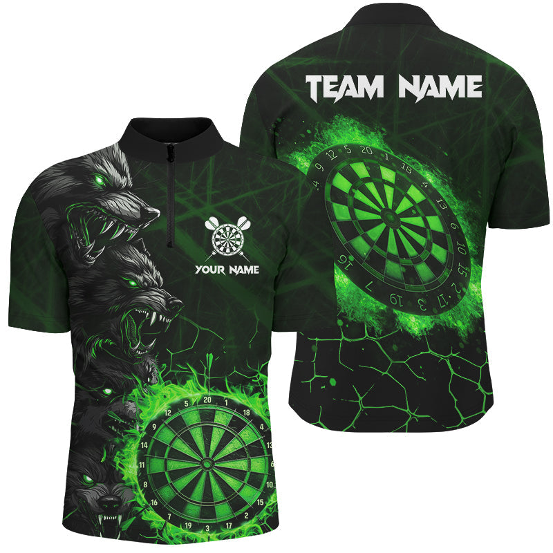 Green Dart Board Fire Flame Custom Wolf Dart, Darts League Team Uniform