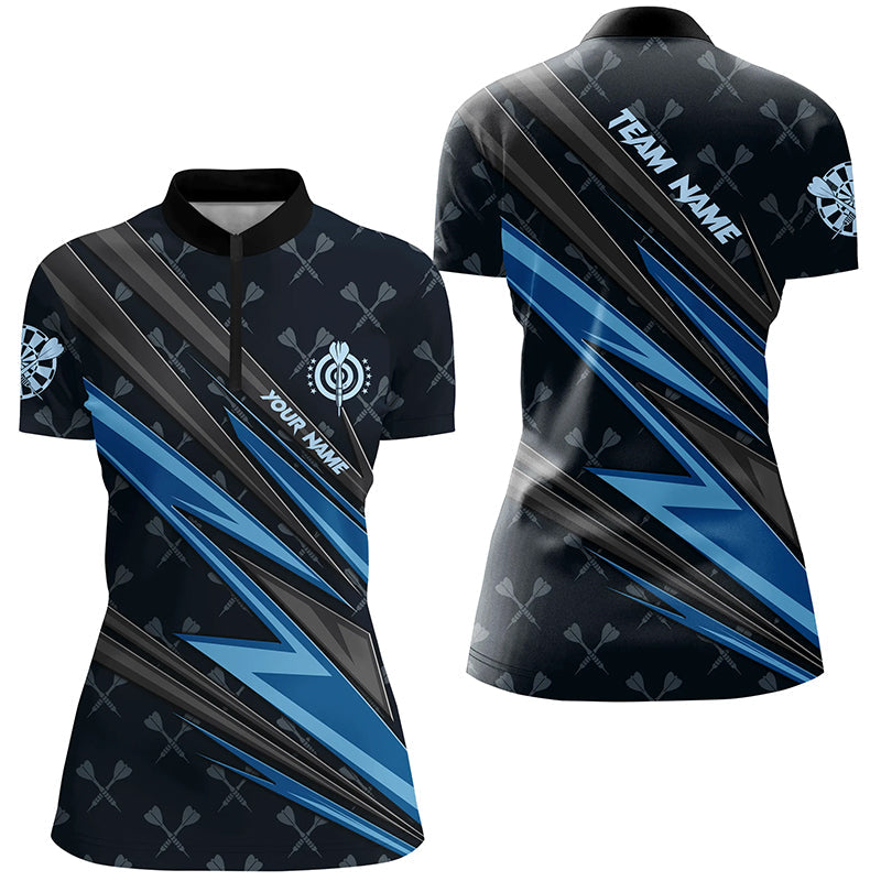 Personalized Blue Darts Men Quarter-Zip Custom Name Team League Darts
