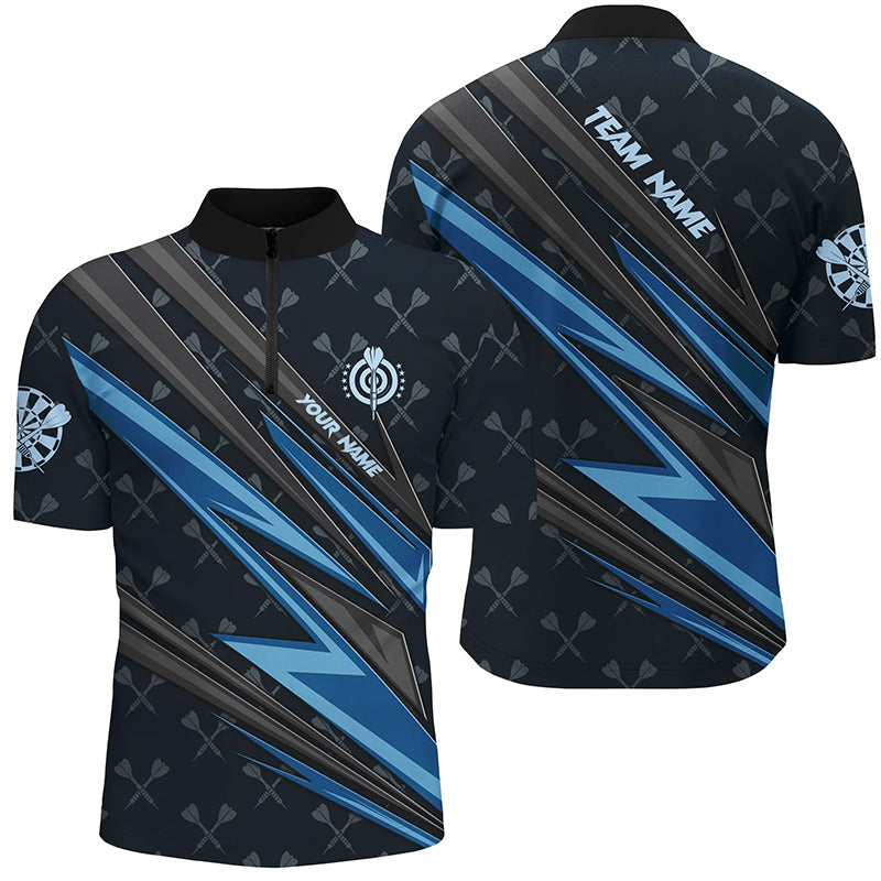 Personalized Blue Darts Men Quarter-Zip Custom Name Team League Darts