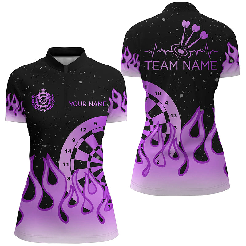 Purple Dartboard Fire Flame Men Darts and Quarter-Zip Custom Team Darts Gifts