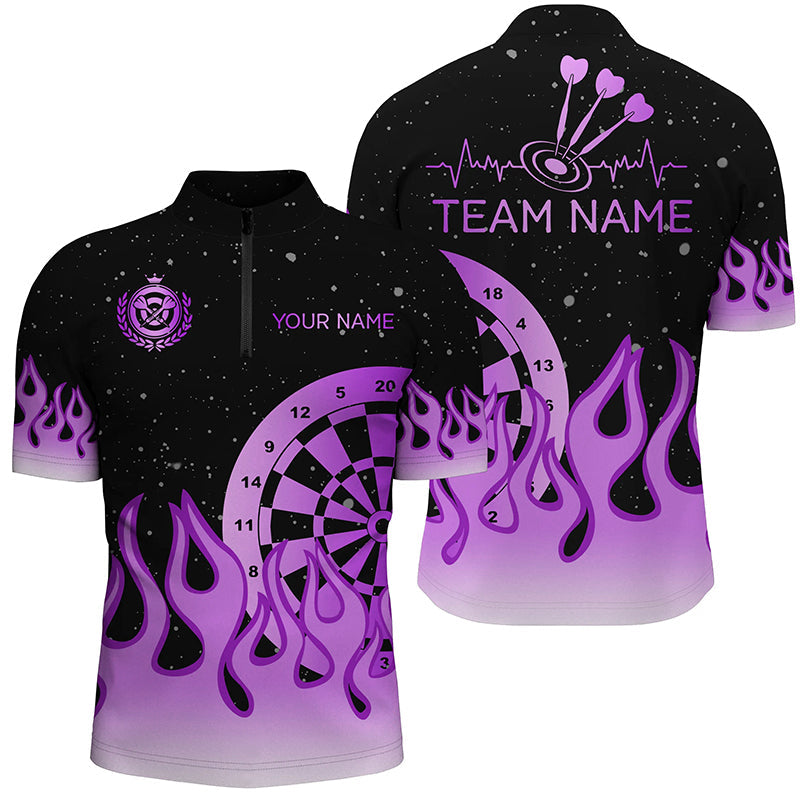 Purple Dartboard Fire Flame Men Darts and Quarter-Zip Custom Team Darts Gifts