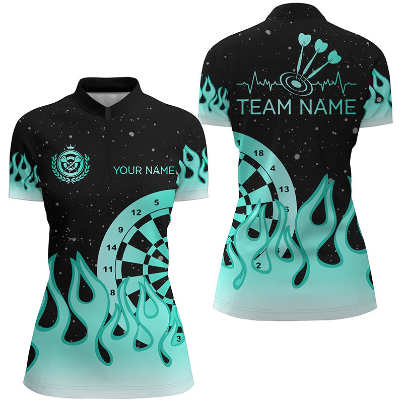 Turquoise Dartboard Fire Flame Men Darts and Quarter-Zip Custom Team Darts Gifts