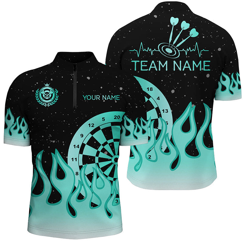 Turquoise Dartboard Fire Flame Men Darts and Quarter-Zip Custom Team Darts Gifts