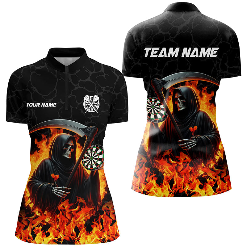 Death Skeleton Darts Board Fire Flame Men Darts and Quarter-Zip Custom Darts Team