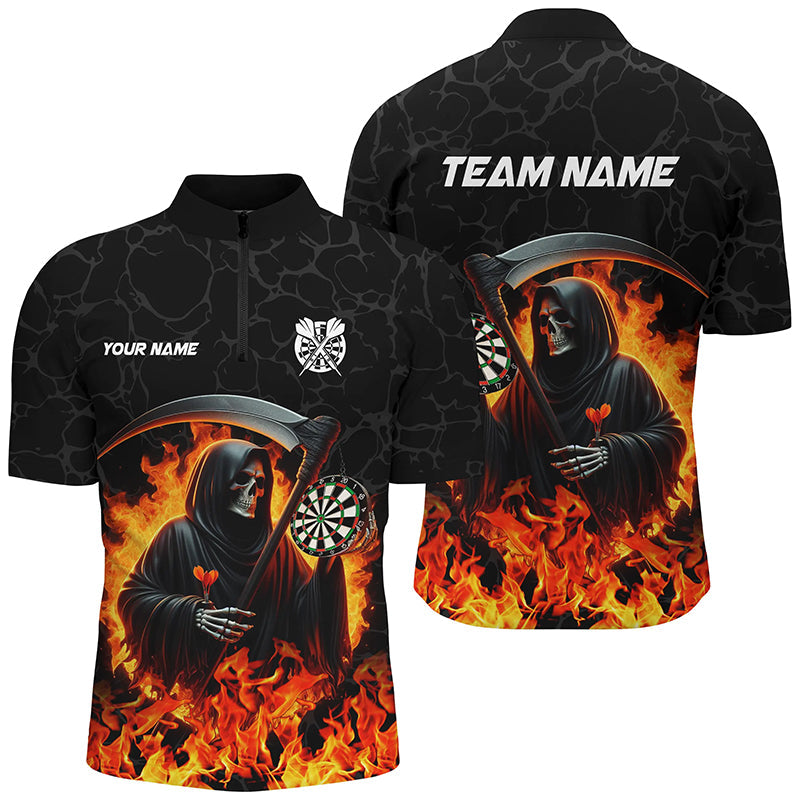 Death Skeleton Darts Board Fire Flame Men Darts and Quarter-Zip Custom Darts Team