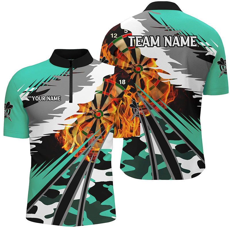 3D Dartboard Fire Men Darts and Quarter-Zip Custom Camo Turquoise Darts Team