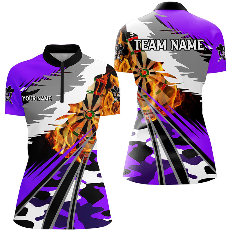 3D Dartboard Fire Men Darts and Quarter-Zip Custom Camo Purple Darts Team