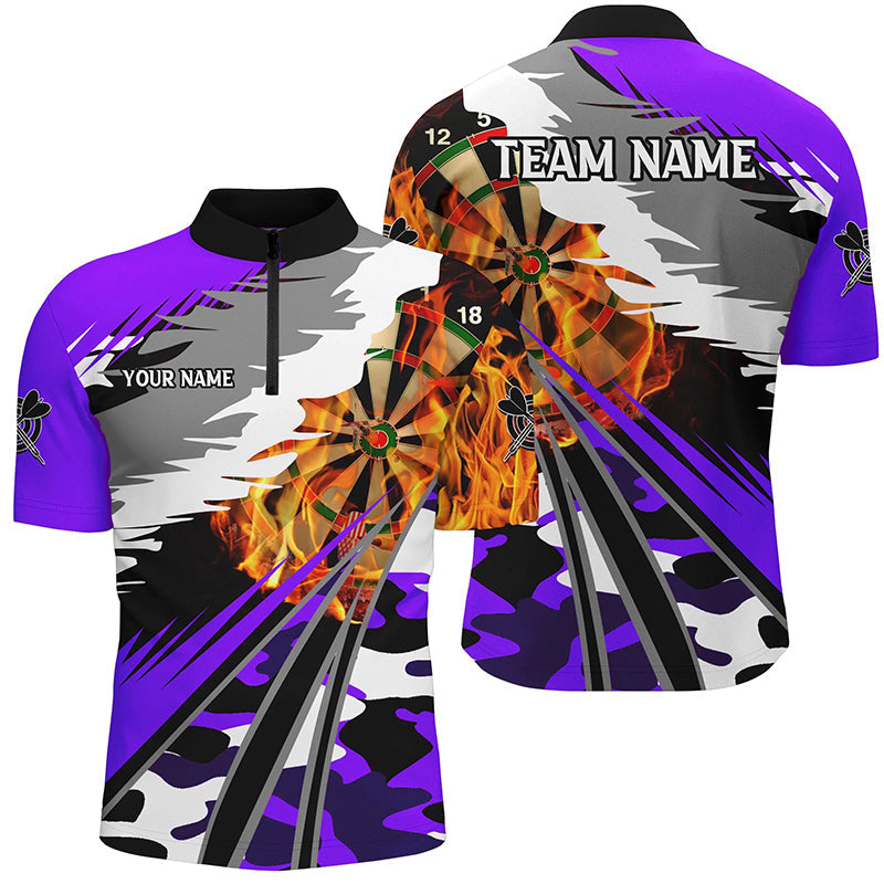 3D Dartboard Fire Men Darts and Quarter-Zip Custom Camo Purple Darts Team