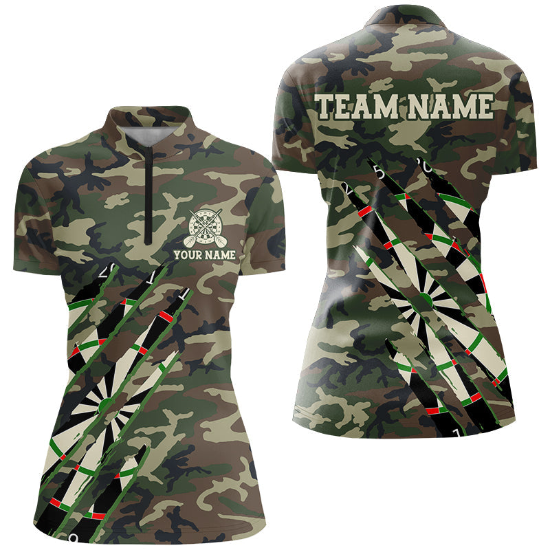 Military Green Camo Custom Women Darts and Quarter-Zip, Personalized Army Darts Team