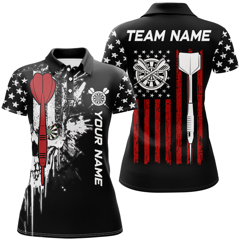 Grunge Skull Custom Black American Flag Dart, Patriotic Dart Team Uniform