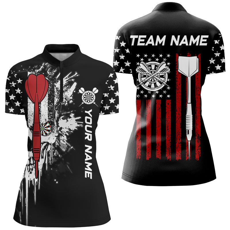 Grunge Skull Custom Black American Flag Dart, Patriotic Dart Team Uniform