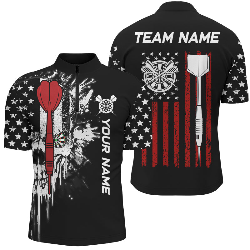 Grunge Skull Custom Black American Flag Dart, Patriotic Dart Team Uniform