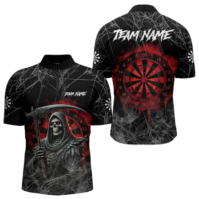 Black And Red Smoke Grim Reaper Funny Dart Custom Dart, Darts Clothing
