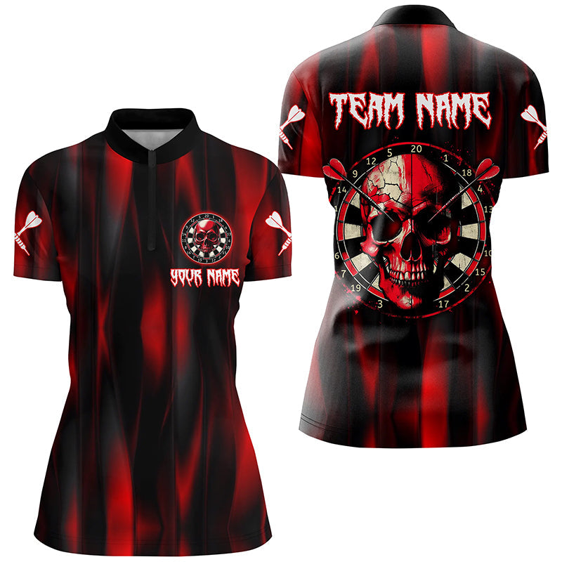 Personalized Red Skull Darts Board Men Darts Quarter-Zip Team League Darts