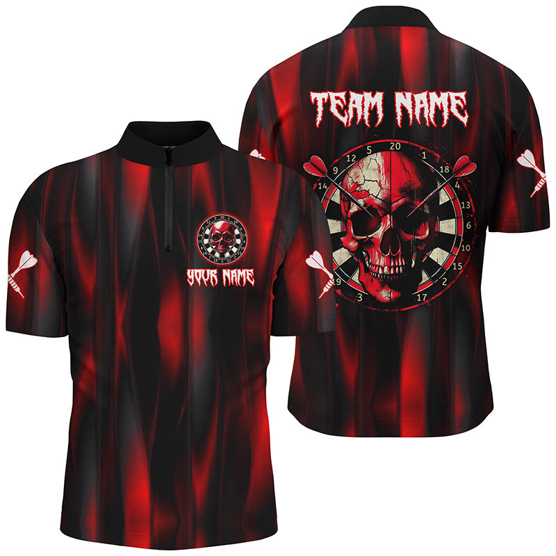 Personalized Red Skull Darts Board Men Darts Quarter-Zip Team League Darts
