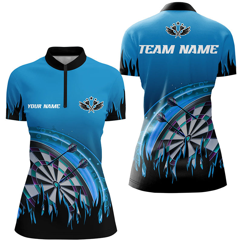 Personalized Blue Darts Flame Men Quarter-Zip Custom Team League Darts Attire